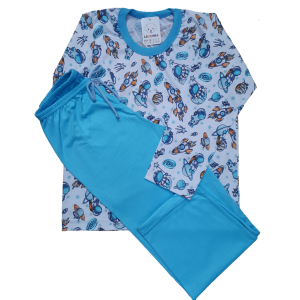 0367 Pijama Branco com Astronaves e Calça Azul 12